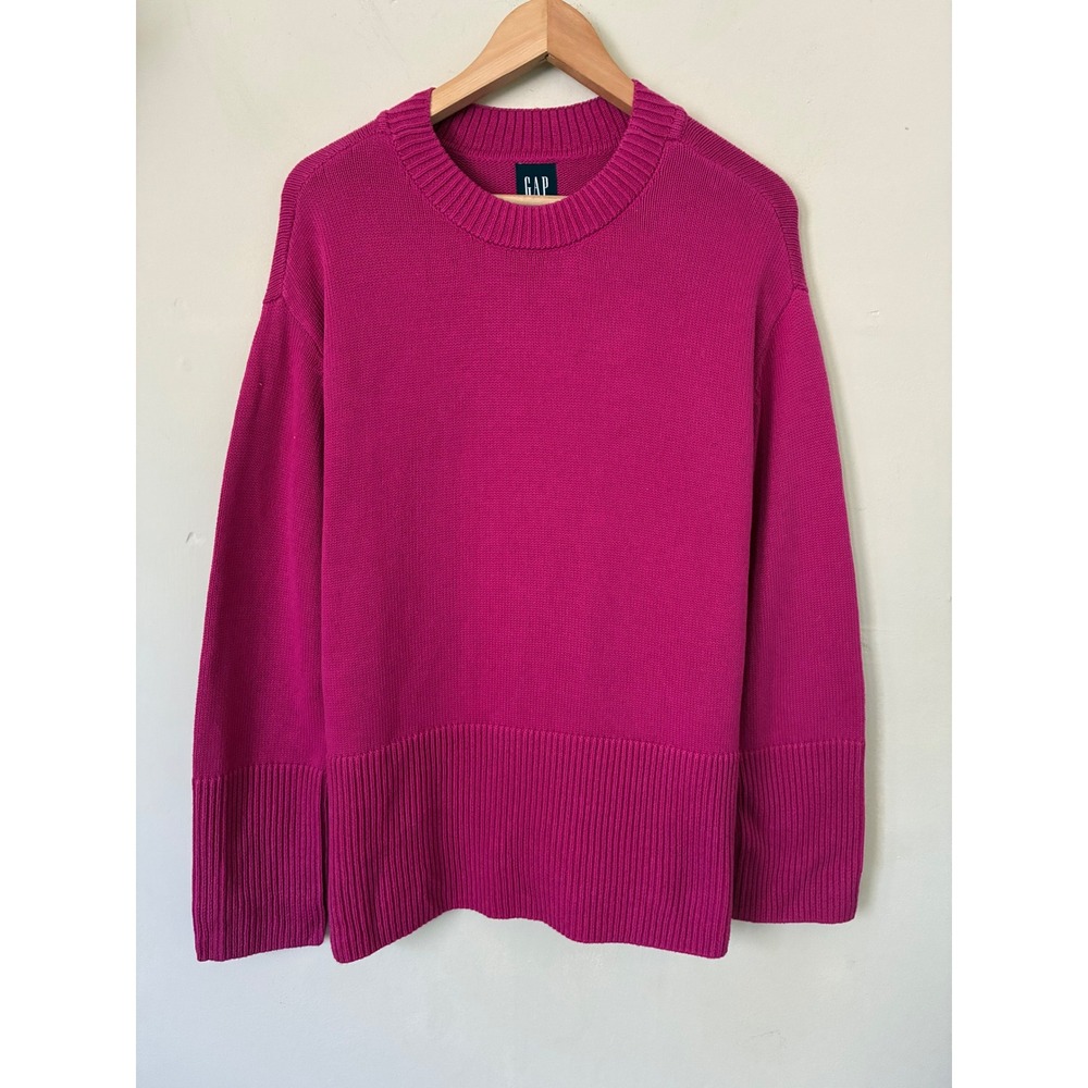 GAP Womens Magenta Pink Cotton Shaker Knit Crewneck Pullover Sweater Size M